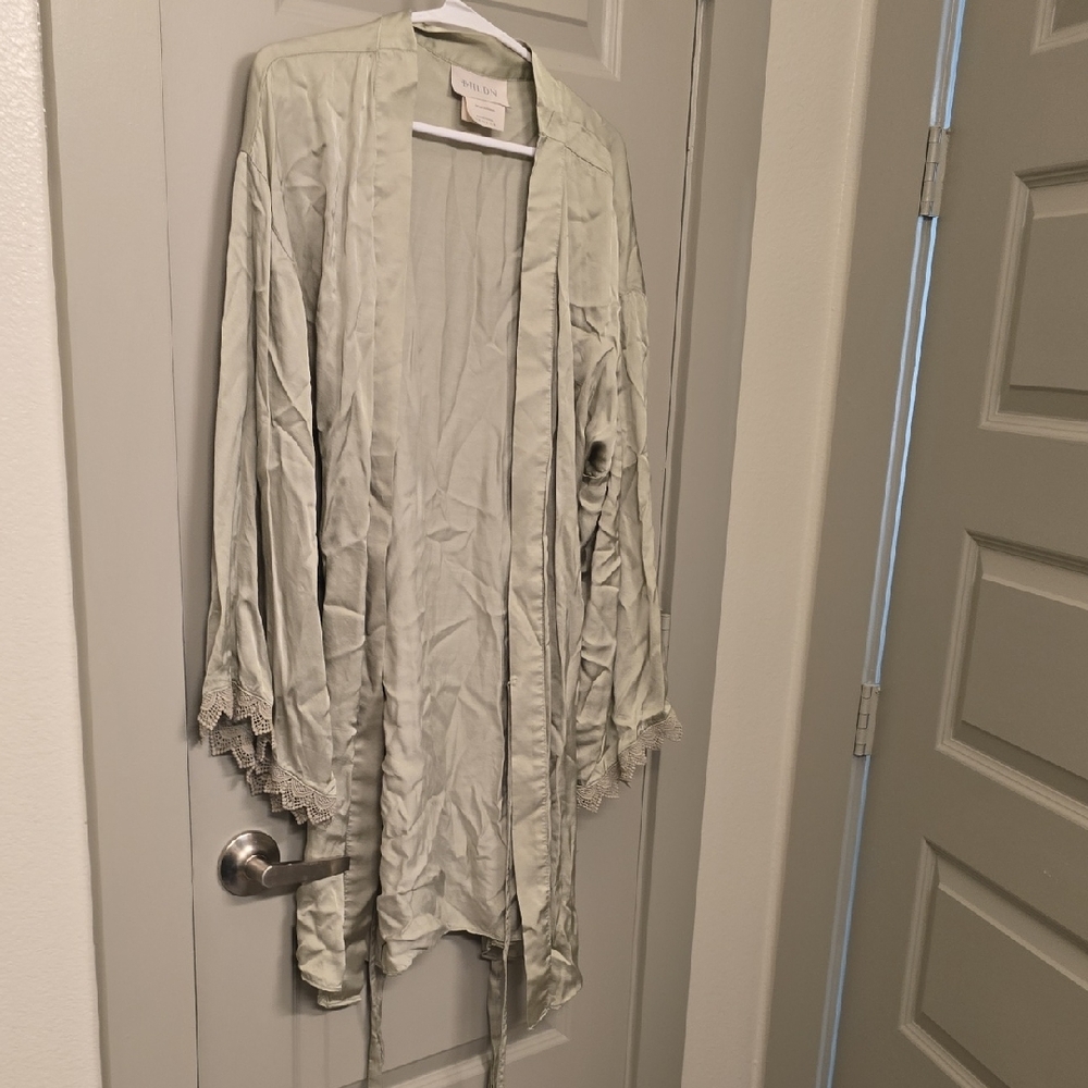 BHLDN Sage Green Lace-Trim Robe